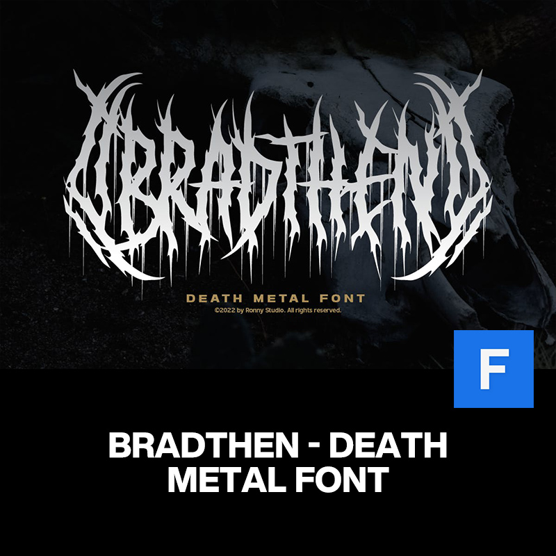 bradthen复古街头恐怖摇滚死亡金属哥特荆棘logo海报标题英文字体