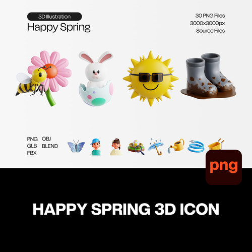 30款3D趣味卡通春季自然园艺植物插图插画icon图标png免抠图片