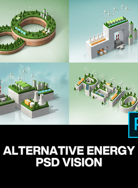 14款绿色公益环保可再生清洁能源3D插图插画主视觉海报设计ps素材