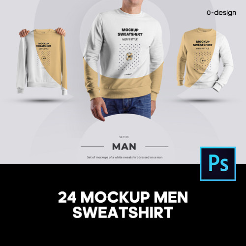 24款模特长袖圆领卫衣印花图案设计贴图ps样机素材展示效果模板