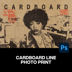 潮流复古朋克单色瓦楞纸板低保真条纹肌理人像后期ps特效样机模板