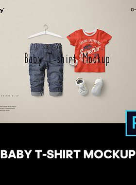 儿童装穿搭短袖服装T恤牛仔裤印花图案设计贴图ps样机展示素材