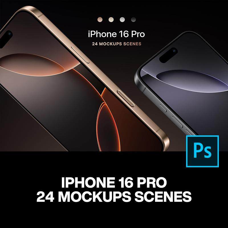 24款多色iPhone 16苹果手机广告ui设计作品演示效果图ps样机素材