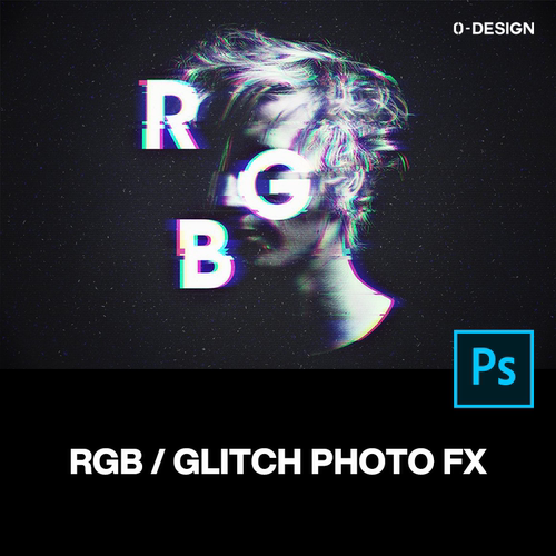 Glitch抖音故障风错位logo海报设计ps样机素材图片特效生成模板