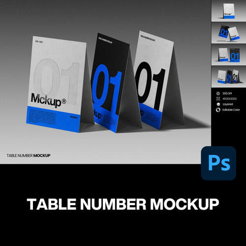 4款竖版纸质签到桌牌水牌姓名席位台卡立牌设计展示效果图ps样机