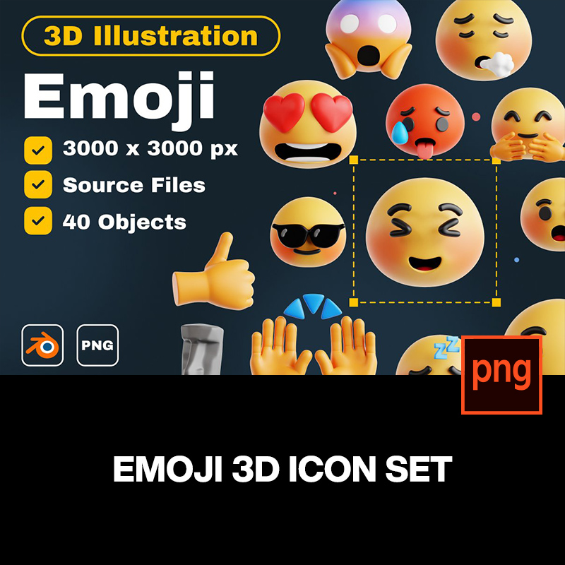 40款3D趣味卡通Emoji搞笑萌趣表情包插图插画icon图标png免抠素材