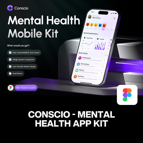 50屏正念冥想心理健康情绪追踪数据分析App应用UI界面设计模板