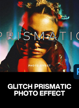 潮流时尚故障风错位叠印重影光线折射棱镜艺术人像后期ps特效样机