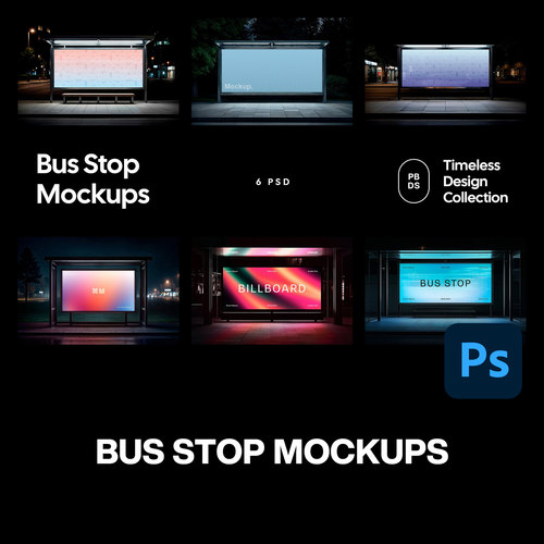 公交车站候车亭横幅灯箱广告牌海报设计作品展示效果图ps样机素材