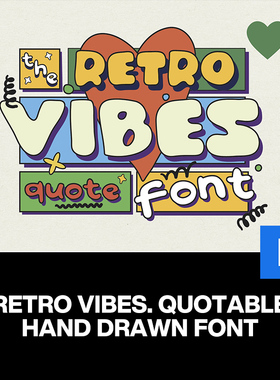 70年代Retro Vibes潮流复古可爱趣味卡通POP海报标题手写英文字体