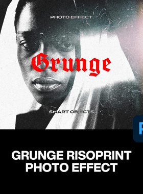 黑白复古粗糙做旧Riso油印颗粒噪点肌理人像照片后期ps特效样机