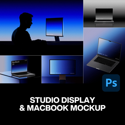5款逆光Macbook笔记本电脑苹果显示器屏幕UI设计展示效果图ps样机