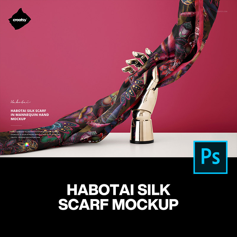 金属手模丝绸围巾真丝面料丝巾印花图案设计ps样机素材展示效果图