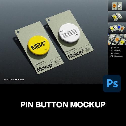 4款圆形文创周边金属纪念徽章胸针校徽设计展示效果图ps样机素材