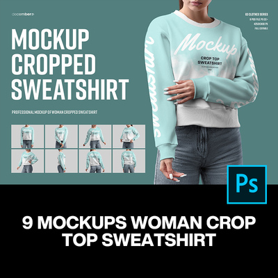 9款女长袖圆领套头宽松休闲运动卫衣ps样机素材模特展示效果图