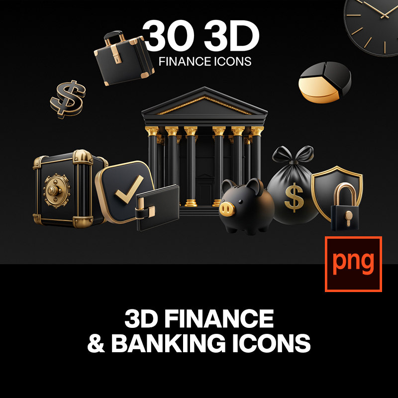 30款黑金3D金融钱包银行电商购物交易立体图标png免抠图片素材图片
