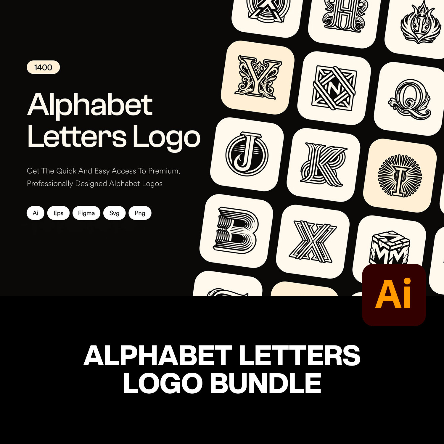1400款Art Deco现代工业装饰艺术英文字母商标Logo设计ai矢量素材