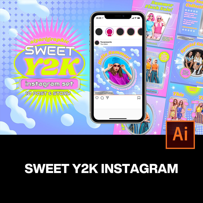 潮流复古ins时尚y2k公众号推文封面排版设计ai版式素材模版源文件