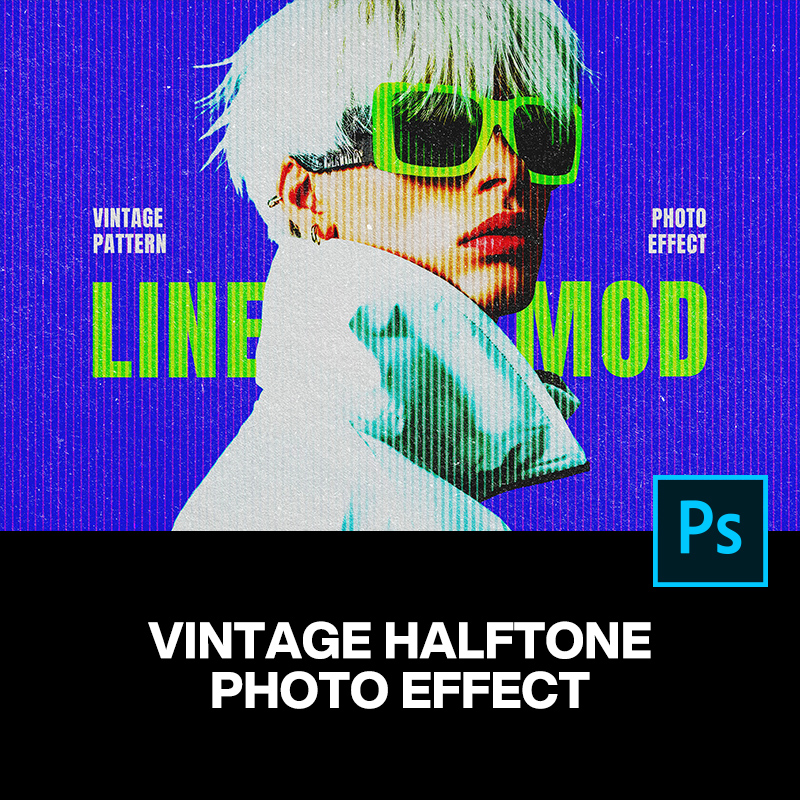 潮流复古怀旧Halftone半调做旧肌理图像照片滤镜ps样机特效模板