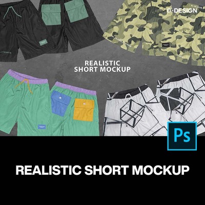 尼龙潮流运动休闲潮牌短裤印花图案设计贴图ps样机素材展示模板