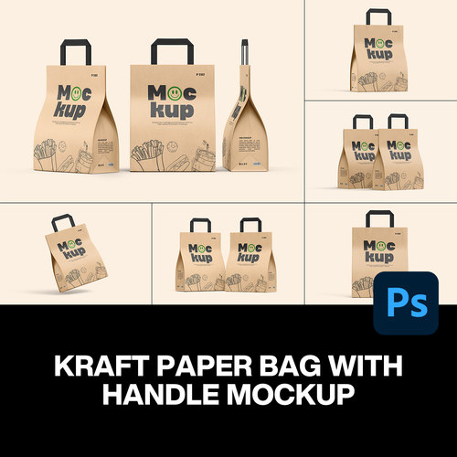 10款牛皮纸拎袋外卖快餐手提包装纸袋设计展示效果图ps样机素材