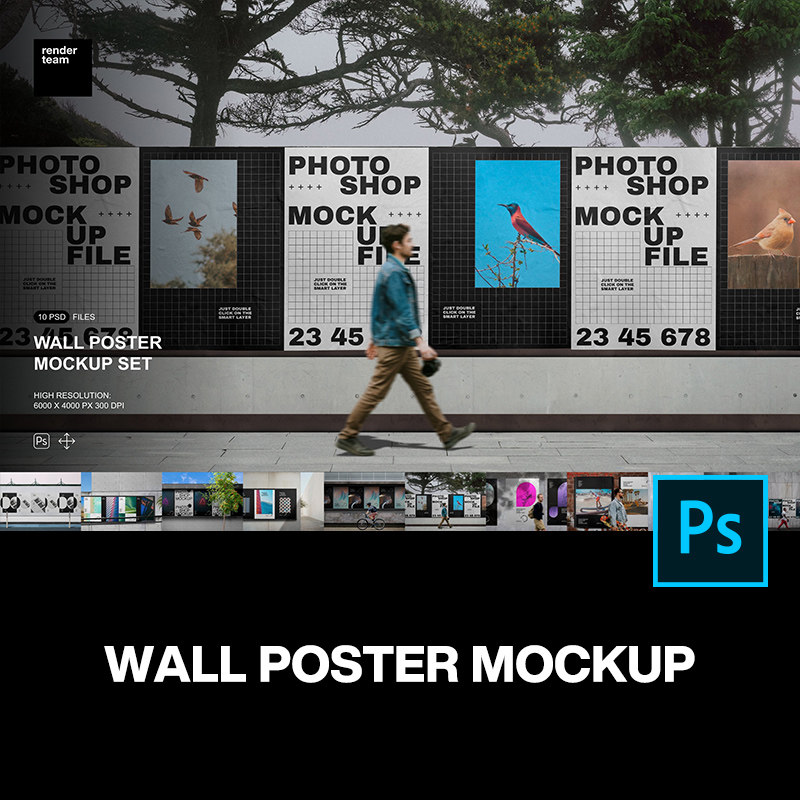 10款广告招贴海报设计作品贴图ps样机素材城市街头场景展示效果图