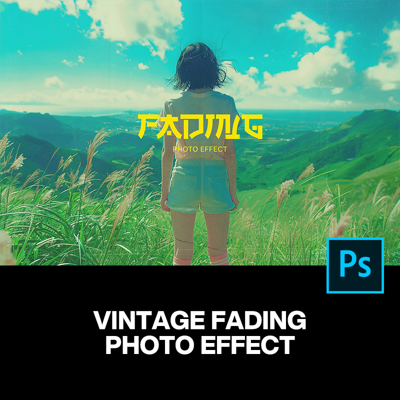 潮流复古褪色日系怀旧胶片颗粒风景图像照片滤镜ps样机特效模板