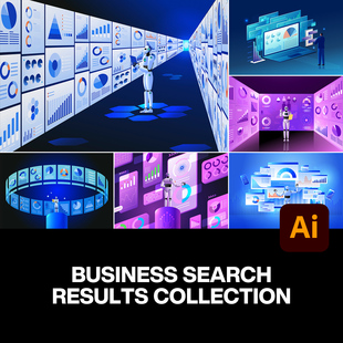 10款机器人AI智能商业洞察搜索统计数据分析插图插画矢量设计素材
