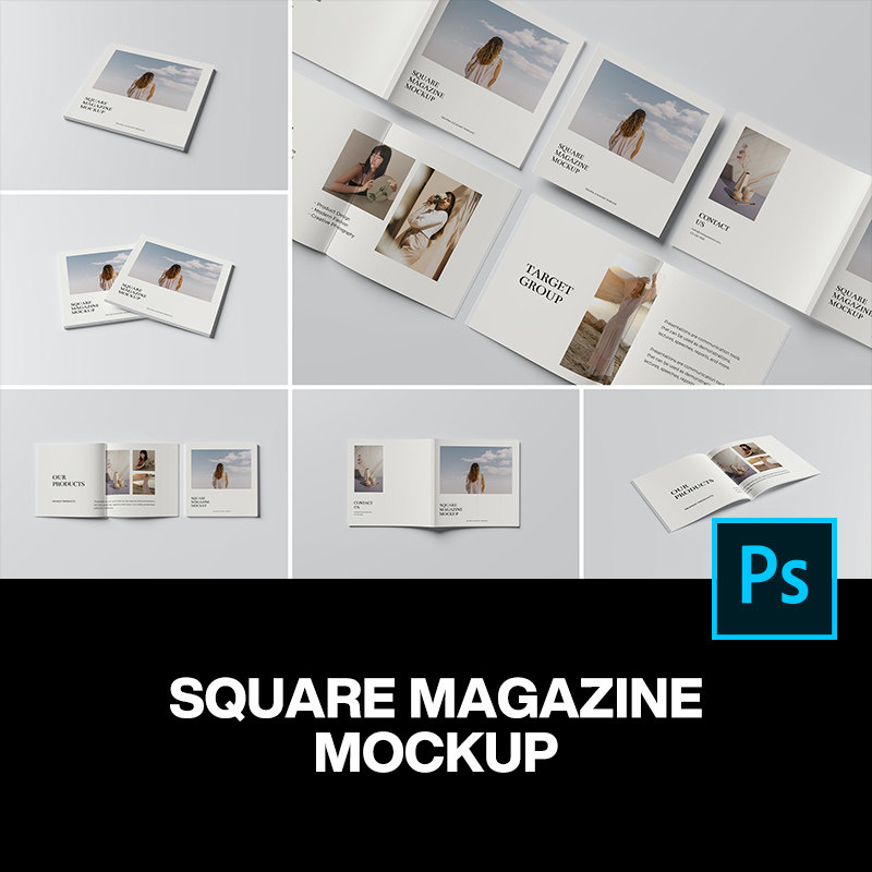 6款正方形杂志画册手册宣传册设计作品贴图ps样机素材展示效果图
