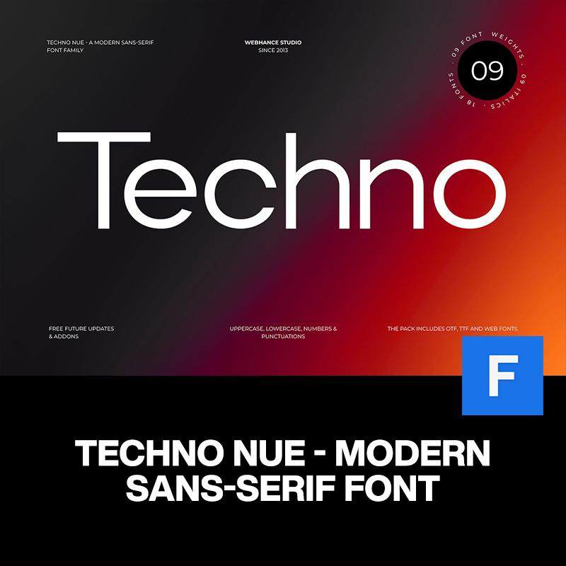 18款Techno现代时尚品牌logo广告海报画册标题无衬线英文字体家族