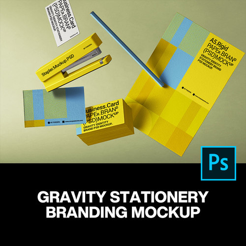 质感悬浮A5单页名片文具企业品牌VI应用设计ps样机素材展示效果图