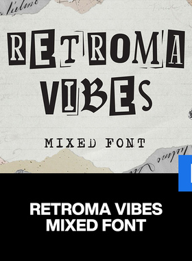 Retroma Vibes潮流复古艺术混合剪报拼贴装饰海报标题英文字体