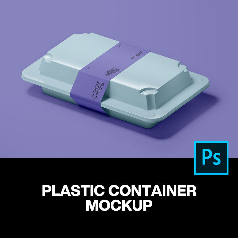 3款塑料饭盒外卖打包盒腰封文创包装设计ps样机素材展示效果图