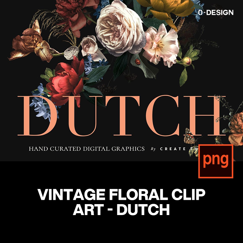 奢华复古质感宫廷荷兰花卉植物海报视觉png免抠图片平面设计素材