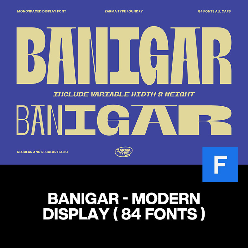84款Banigar现代潮流粗体字品牌标识海报排版标题英文字体家族
