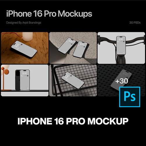 30款极简工业风iPhone16苹果手机广告ui作品实拍展示效果图ps样机