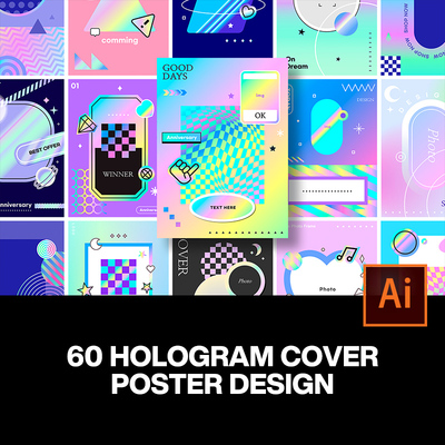 60款潮流酸性彩虹全息渐变招贴海报主KV封面视觉设计ai素材源文件