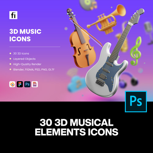 30款3D立体卡通乐器音符乐队演奏音乐节插图插画png免抠图片素材