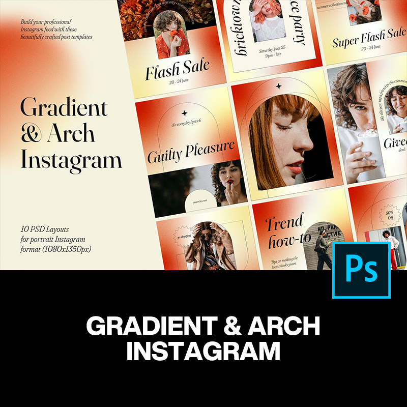 10款现代极简潮流复古酸性ins公众号图文排版设计ps素材版式模板