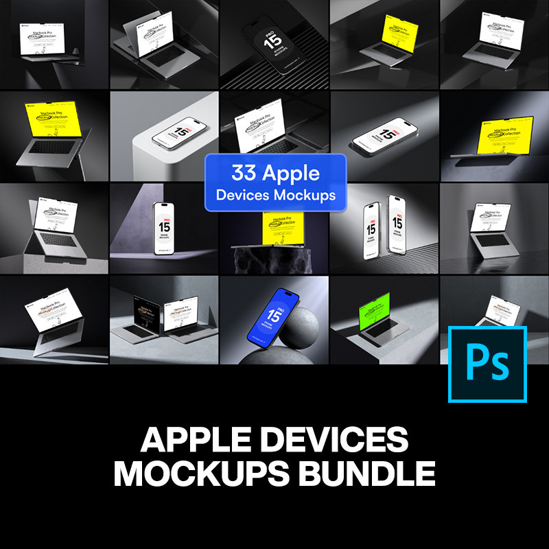 33款工业风iPhone手机Macbook笔记本电脑展示效果图ps样机合集
