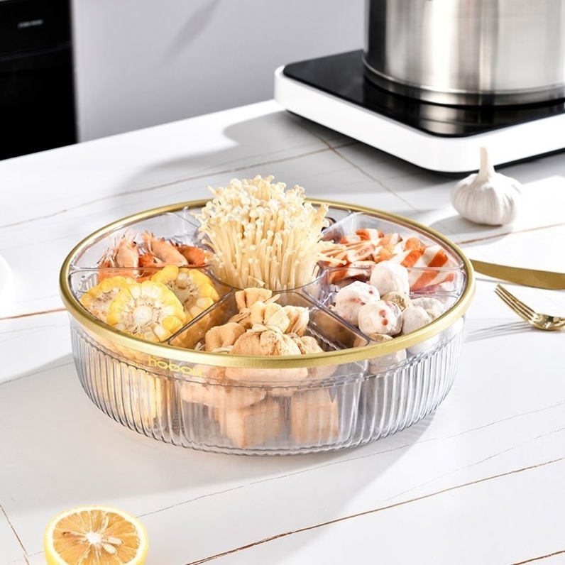 分格火锅盘子配菜盘家用多层餐具组合套装蔬菜沥水拼盘旋转火锅盘