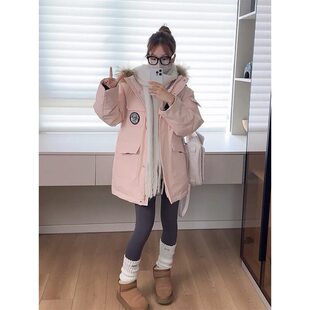 韩系宽松学生棉袄高级感中长款 冬季 派克服外套 棉衣女2025新款 工装