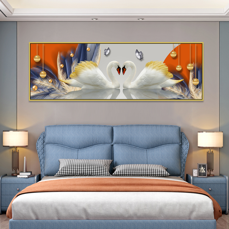 自粘画客厅装饰画北欧天鹅酒店背景墙壁纸卧室画主卧床头贴画壁画