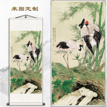 客厅竖版 饰画壁画 沙发背景墙竹报平安花鸟卷轴挂画书房玄关竹子装