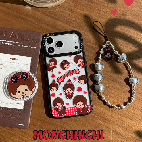 Monchhichi蒙奇奇磁吸支架手机壳适用iPhone17promax透明苹果16pro可爱三星S26ultra高级感创意magsafe保护套