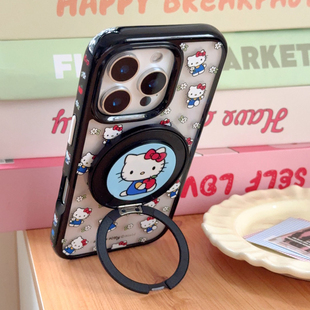 helloKitty磁吸手机壳适用iPhone16promax透明苹果15pro防摔14pm旋转支架13全包magnetic无线充电保护套kitty