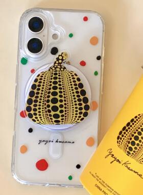 ins草间弥生彩色波点南瓜磁吸手机壳适用苹果16promax透明iPhone15magsafe磁吸支架14/13无线充电12pm简约11