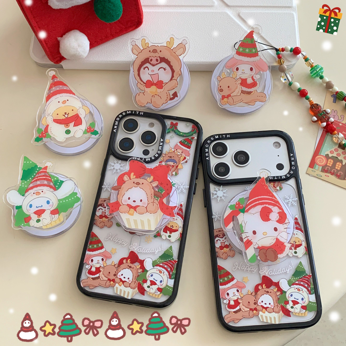 雪花圣诞三丽鸥磁吸支架手机壳适用iPhone17promax防摔苹果16pro透明15pm可爱13/14高级感17Magsafe雪人机套