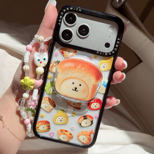 可爱美食自嘲熊磁吸支架手机壳适用iPhone17promax透明苹果16pro防摔15pm卡通创意13/14magsafe保护套三星S26