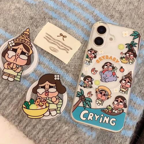 磁吸支架手机壳适用苹果16promax高级感iPhone15pro透明14/13超好看12pm爆款11泰国限定哭娃crybaby硬保护套